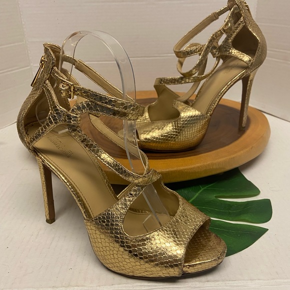 Michael Kors Gold Snakeskin Stiletto Heels - Picture 1 of 9
